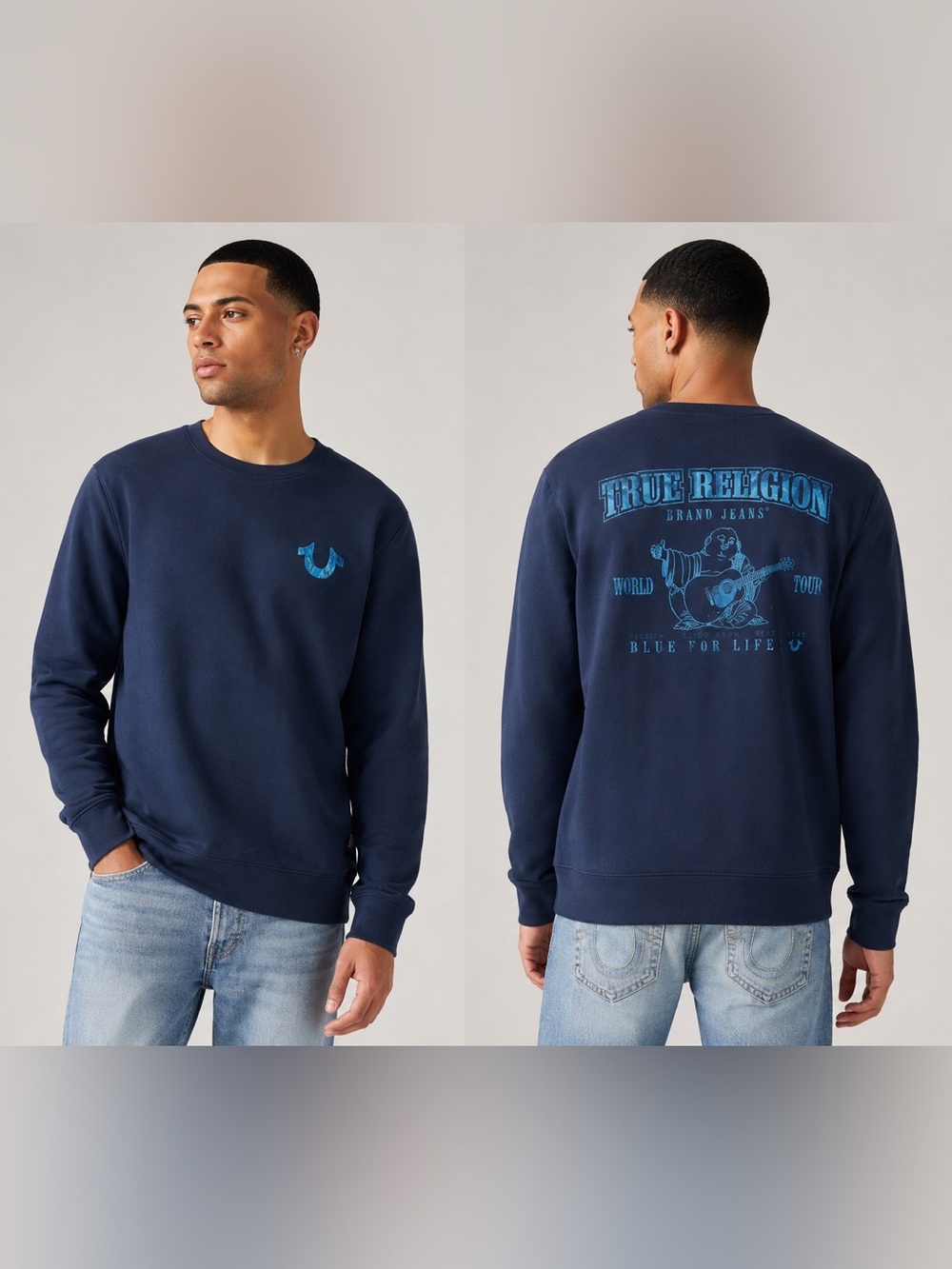True Religion Mens Blue Graphic Crewneck Sweatshirt Size L NWT